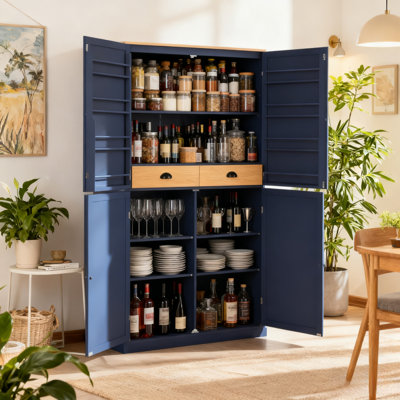 Zorindale High Freestanding Kitchen Pantry Storage Cabinet with Adjustable Shelves and Door Shelves by Latitude Run