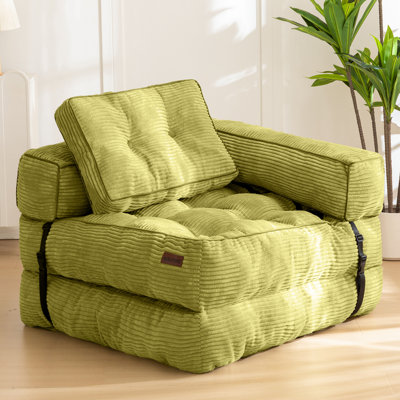 Foldable L-Shaped Bean Bag Sofa Bed Multi-Use Convertible Lounger with Armrest & Headrest