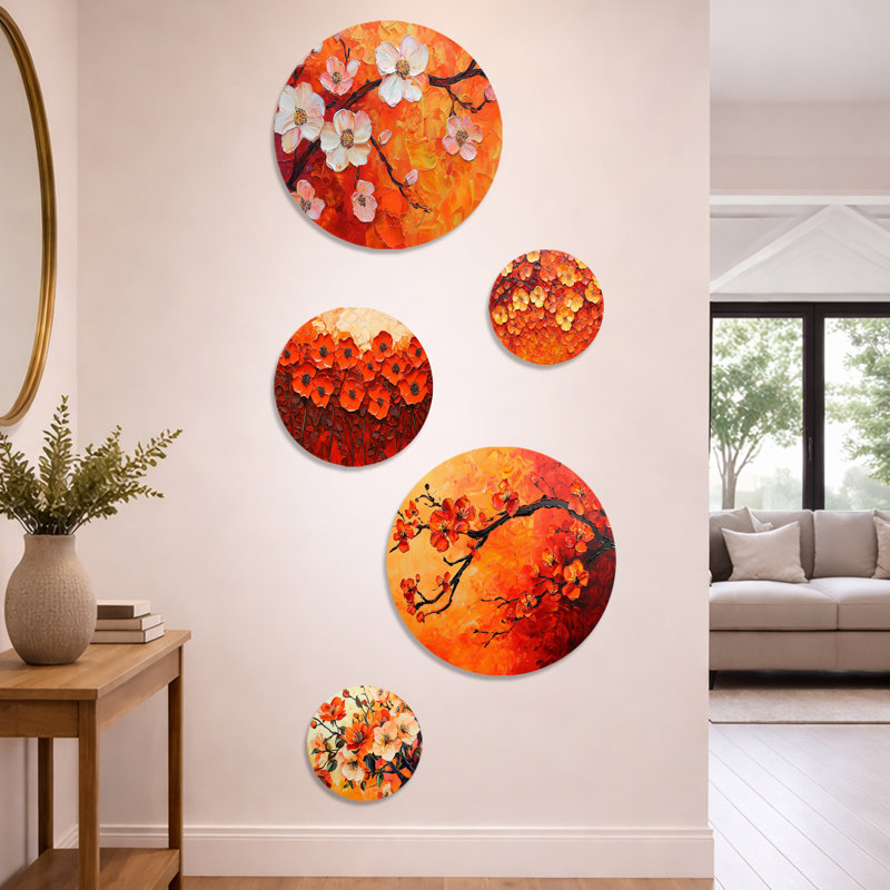 Coucher de soleil sur les teintes de fleur de pommier - art mural fleur de pommier - ensemble de 5 - art mural traditionnel en métal - ensemble de 5