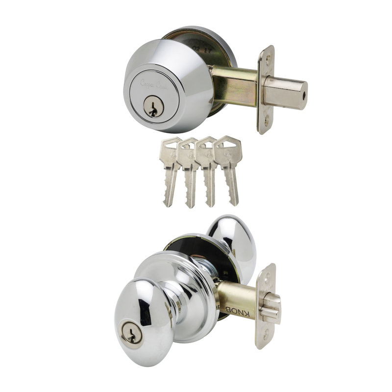 Ensemble de boutons d’entrée avec verrou complet colonial, Acier inoxydable poli