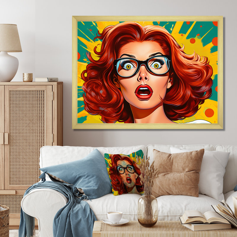 Pop Art Retro Portrait - reproduction sur toile, Encadrement doré, H 30 po x l 40 po x P 1,5 po