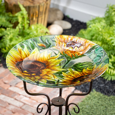 Multi Sunflower Glass Birdbath, 18in