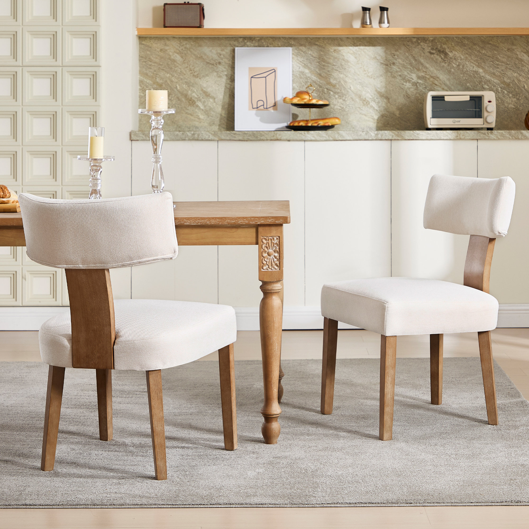 KHISCHMO Linen Upholstered Dining Chairs With Wooden Frame For Dining ...