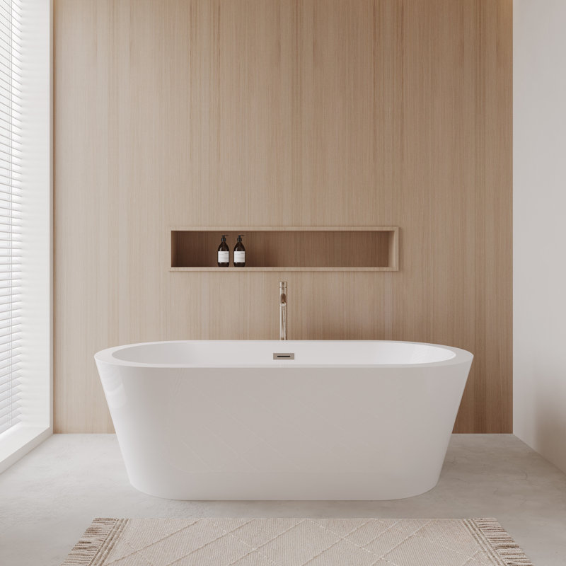 Mermaid 71'' x 33.5'' Freestanding Soaking Acrylic Bathtub with Faucet, Brushed Nickel