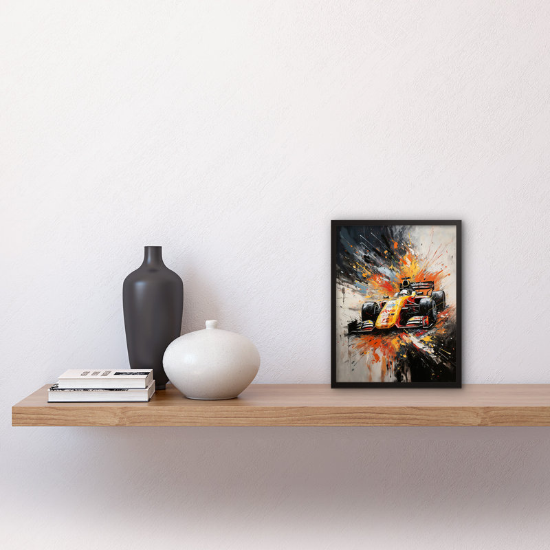 Lynh Yellow Race Car Racing Scene Modern Spatter - Single Picture Frame Print