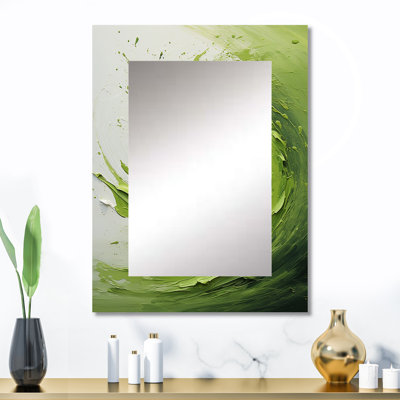 «Green and White Whsipering Abstract Spiral II», miroir mural unique à spirales abstraites