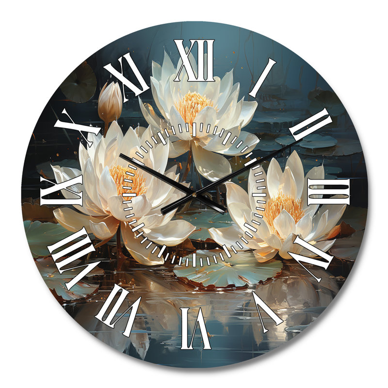 Fleurs de lotus baignées au clair de lune - Horloge murale Lotus, Médium