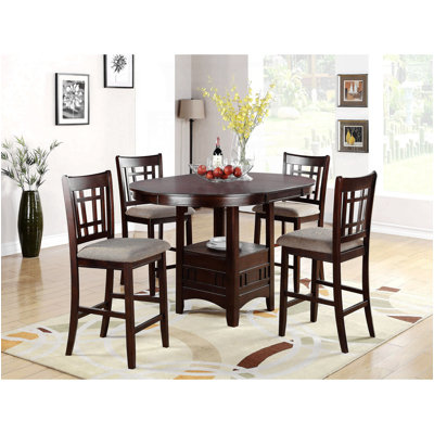 Contemporary Dining Room Counter Height 5pc Dining Set Round Table w Leaf And 4x Side Chairs Solid wood by Lark Manor