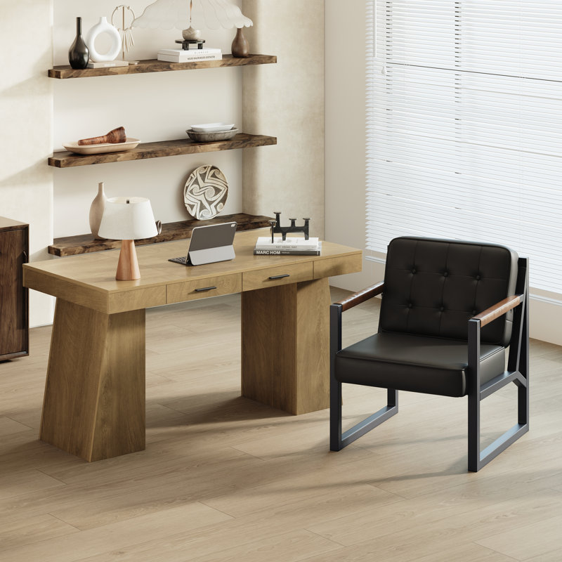 Ensemble table et chaises de salle à manger avec 2 tiroirs et chaises assorties, Brun, Noir