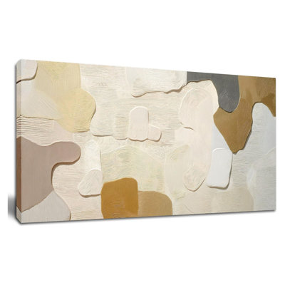 Grande œuvre d'art abstraite neutre sur toile 20 po x 40 po beige et brune pour salon
