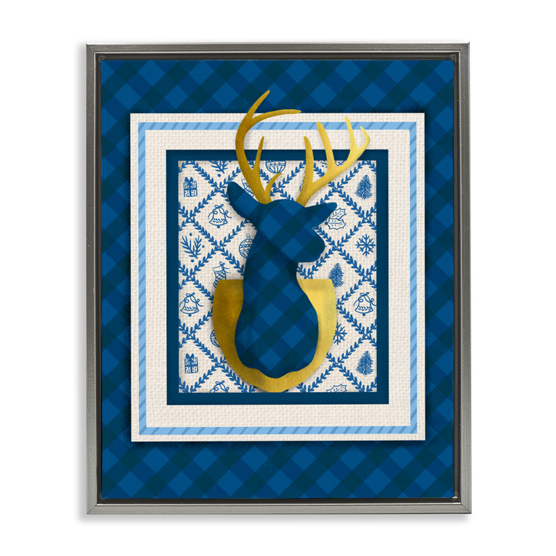 Cadre flottant Winter Plaid Deer, H 21 po x l 17 po, Cadre flottant gris lustré