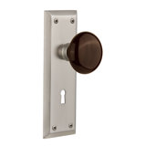 Brown Porcelain Interior Mortise Door Knob with New York Long Plate