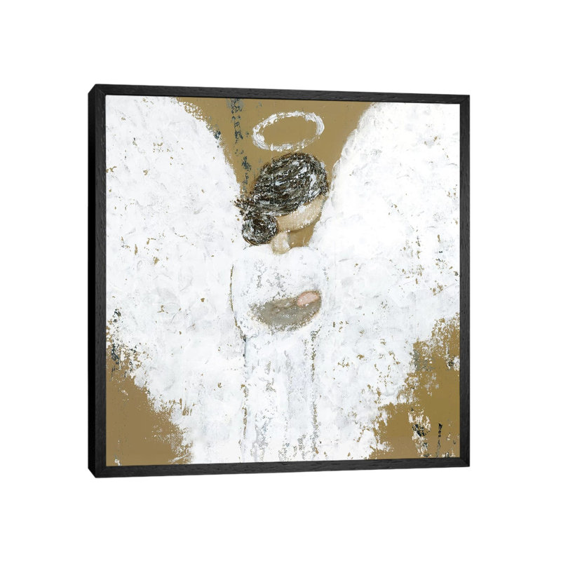 Heavenly Baby Angel by Ashley Bradley - Painting on Canvas, 45.72 cm H x 45.72 cm W, Black Framed