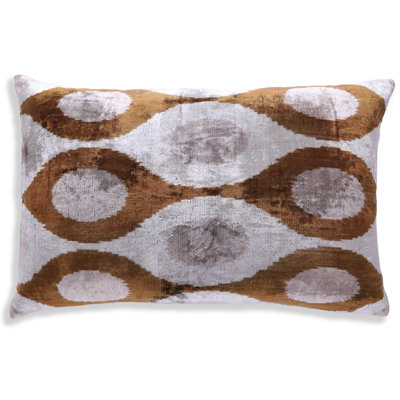 Luxury Handmade Ikat Silk Velvet Throw Pillow With Insert , 16X24, Earth Tones