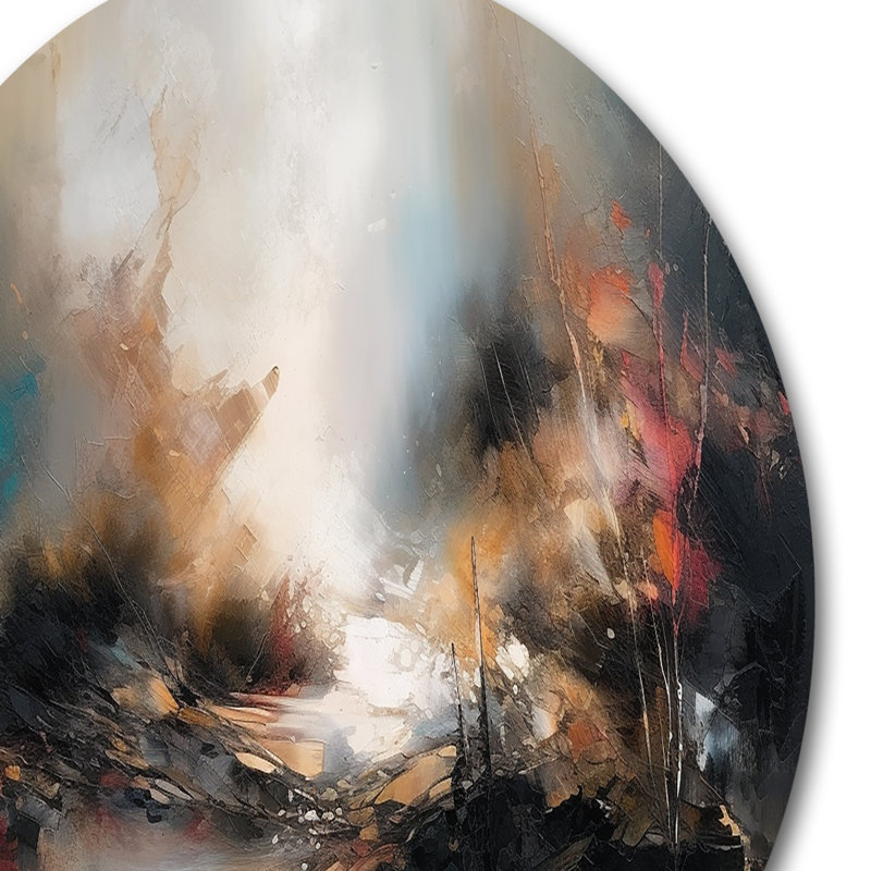 Brown Abstracted Nature II - Abstract Landscapes Round Wall Art on Metal, 16" H x 16" W x 1" D