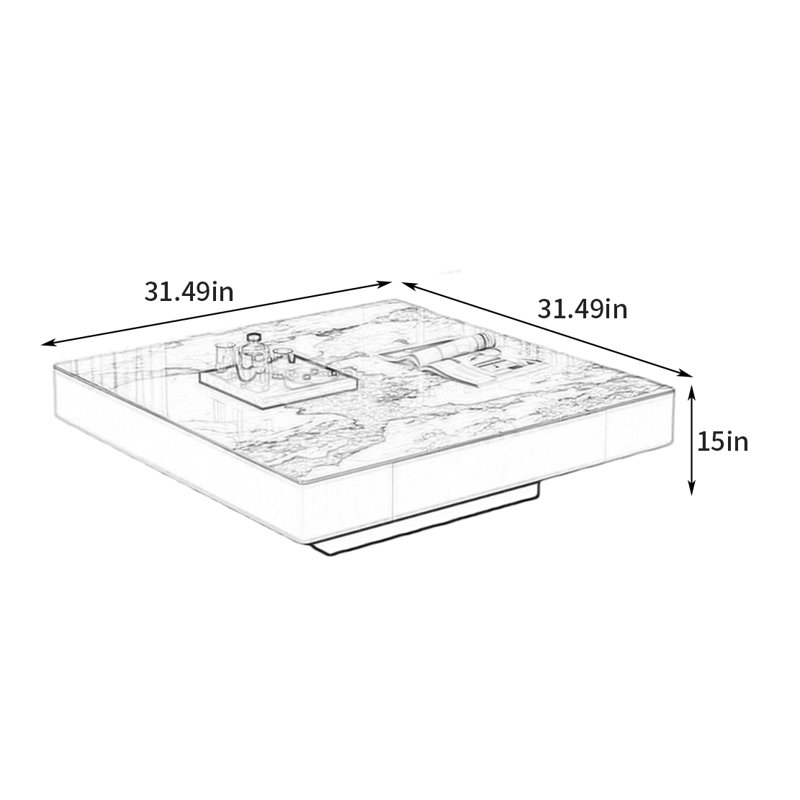Table basse italienne de luxe moderne, 15" H x 31.49" L x 31.49" W, Beige/gris, Blanc