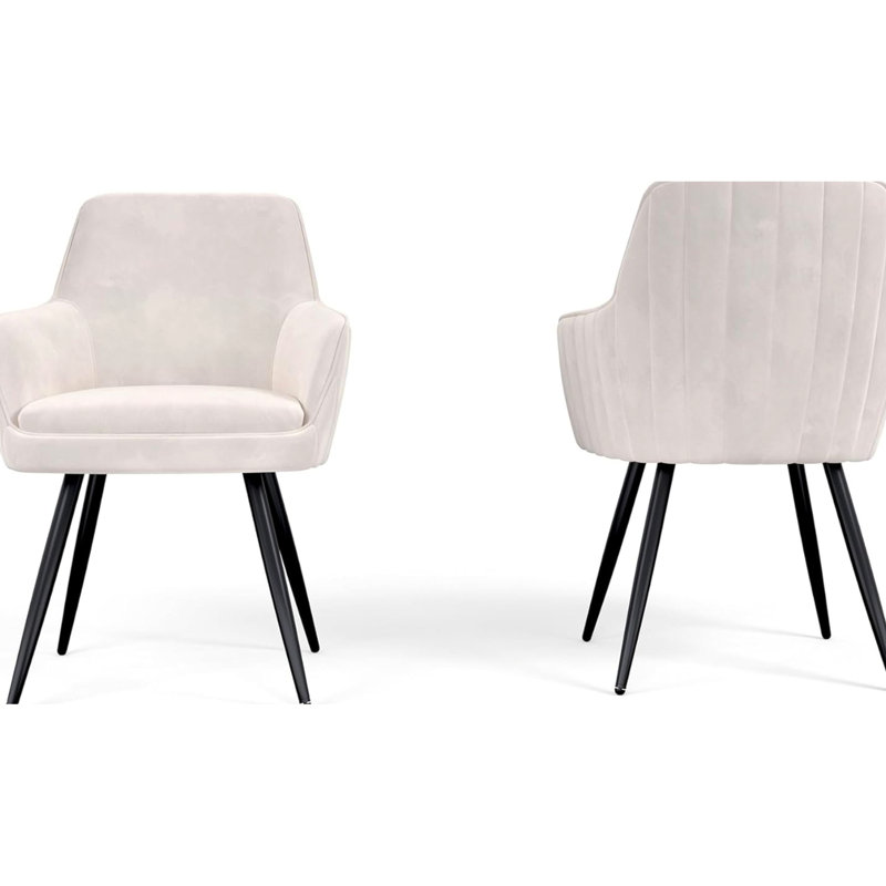 De 2 chaises d'appoint rembourrées de style Mid-Century beige avec dossier légèrement incurvé pour une configuration de bureau à domicile beige