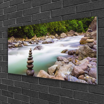 Landscape Forest Lake Stones - Unframed Photograph on Glass