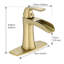 Robinet de salle de bain en or brossé avec poignée simple, bec cascade, bonde escamotable, filtre à 3 couches, installation au 1/3 trou, économiseur d'eau, plaque de pont à poignée en céramique, cartouche, empreinte digitale-129101733