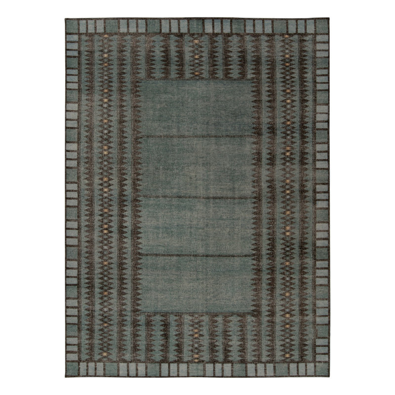 Distressed Homage Hand Knotted Wool Geometric Area Rug, Rectangle 10' x 14'