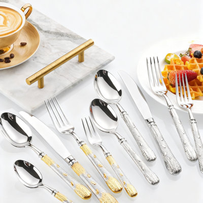 Ensemble 20 pièces de fourchettes et cuillères à steak en acier inoxydable 304 Professional, cuillère à dessert élégante, collection de couverts Western Retro Luxury