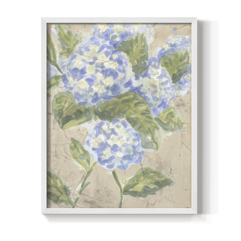 «Vintage Hydrangea Fresco II», reproduction encadrée - bois massif, H 21 po x l 17 po, Blanc