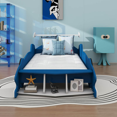 Race Car-Shaped Platform Bed, Wooden Car Platform Bed Frame With Wheels