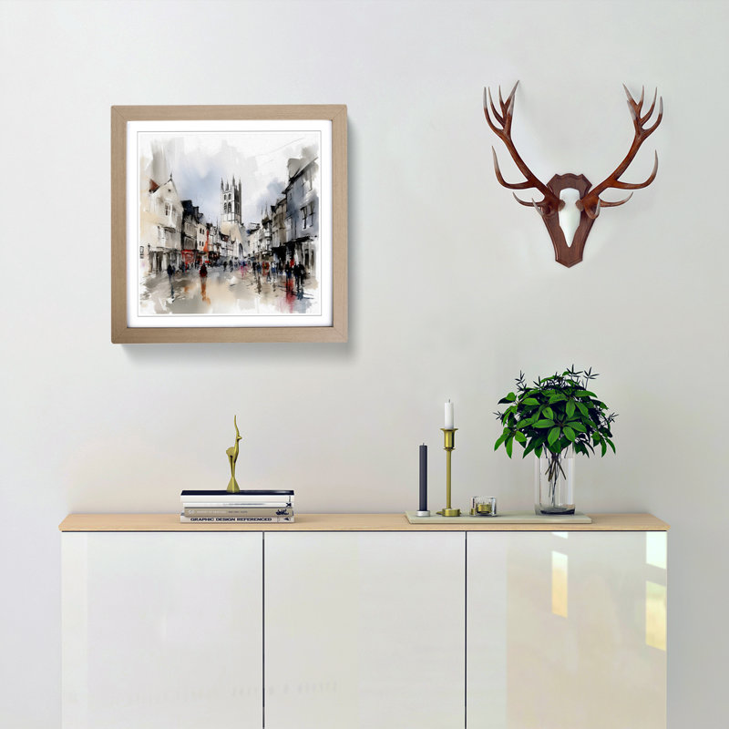 City Of Canterbury Gestural Art - Single Picture Frame Print on Wood, Oak