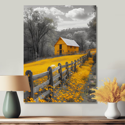 'Yellow Grey Autumn Vintage Vista Barn I - Barn Wall Art Print