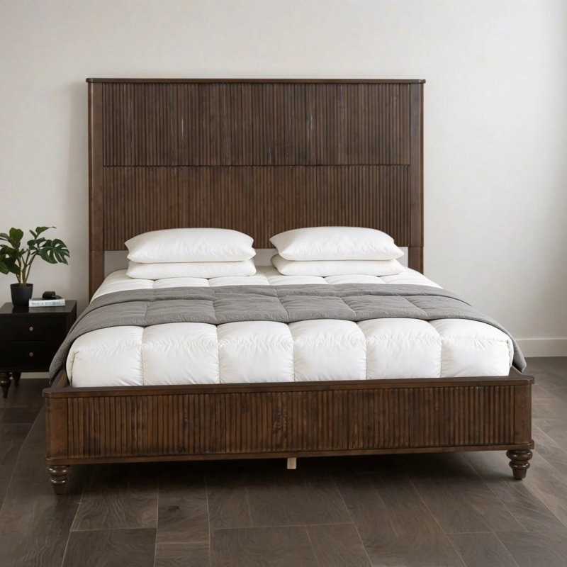 Cadre de lit en bois massif, cadre de lit plateforme grand avec tête de lit, grand lit en bois naturel de tête de lit, aucun sommier requis, noyer