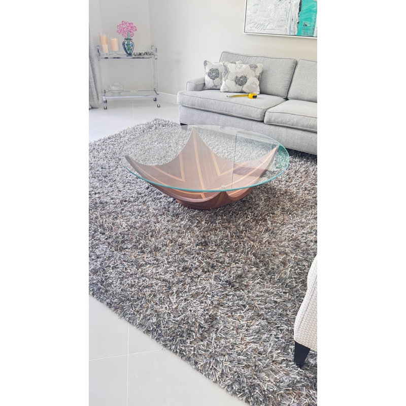 Sunrise - Table basse ronde contemporaine en verre et noyer