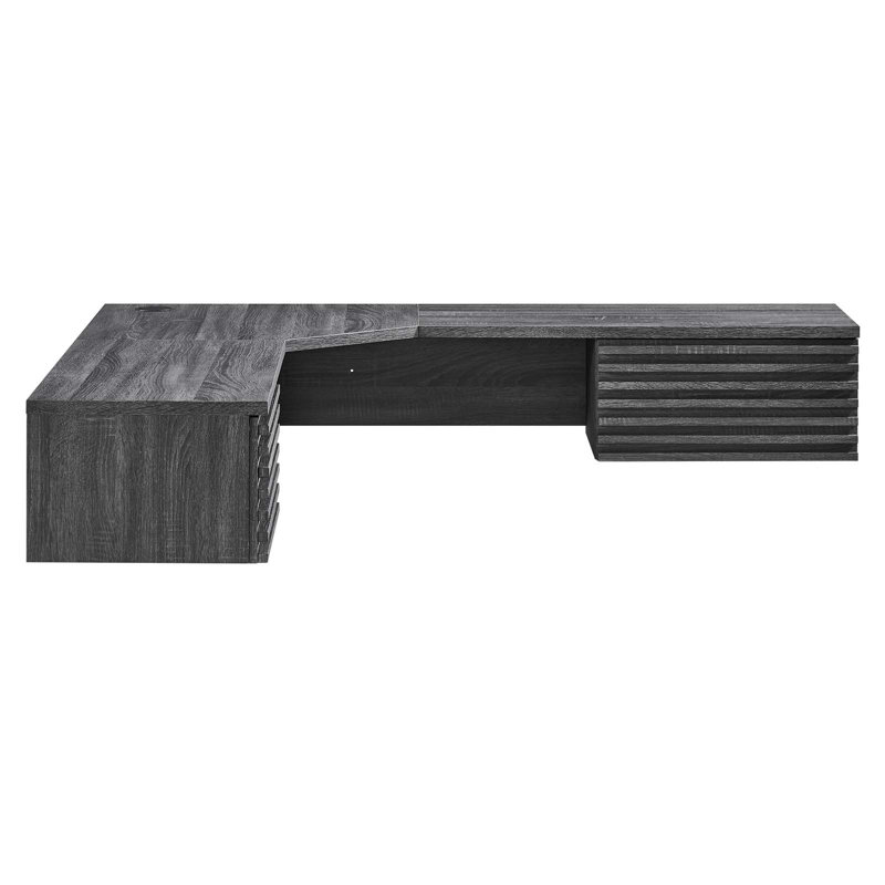 Charcoal Wood Wall-Mounted Corner Desk with Drawers