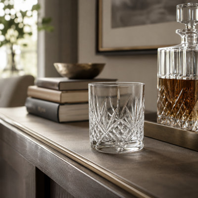 3.54" Crystal Old Fashioned Glass with Intricate Cut Pattern