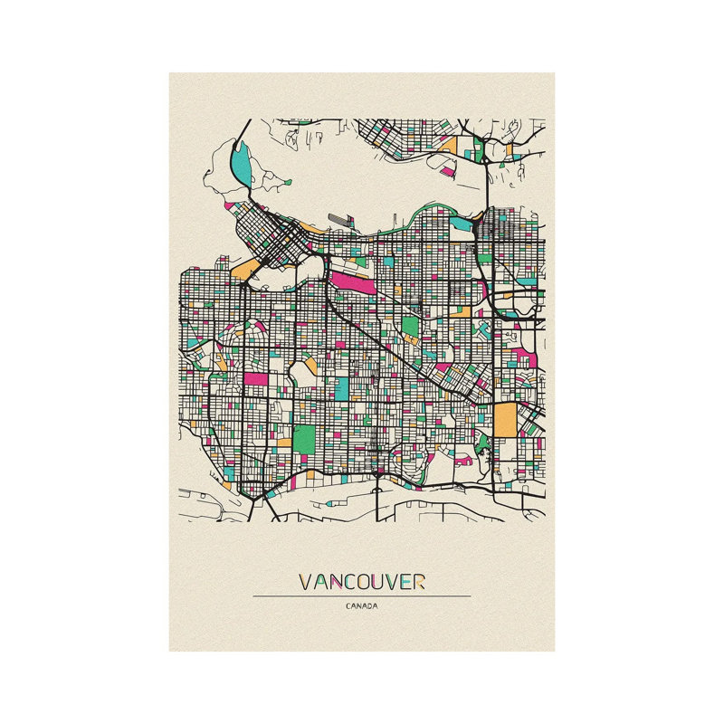 «Vancouver, Canada Map» par Ayse Deniz Akerman, impression sur toile tendue, H 60 po x l 40po x P 1,5 po