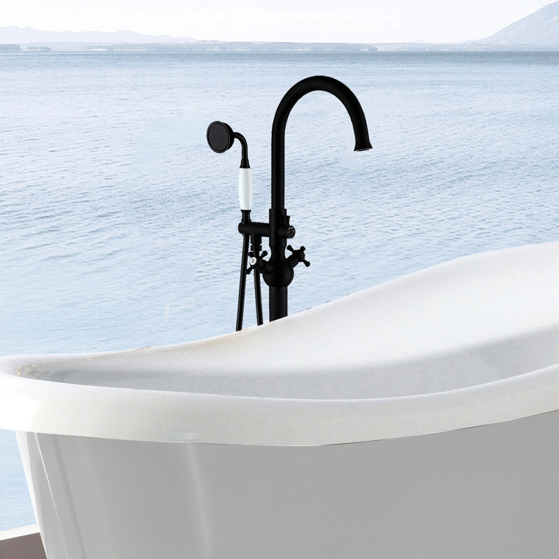 Robinet de baignoire autoportant et douche à main - Noir mat, métal, splendeur de salle de bain