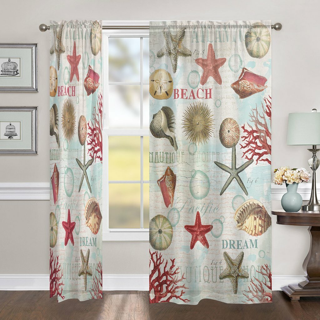 Highland Dunes Hager Dream Beach Shells Polyester Sheer Curtain Panel ...