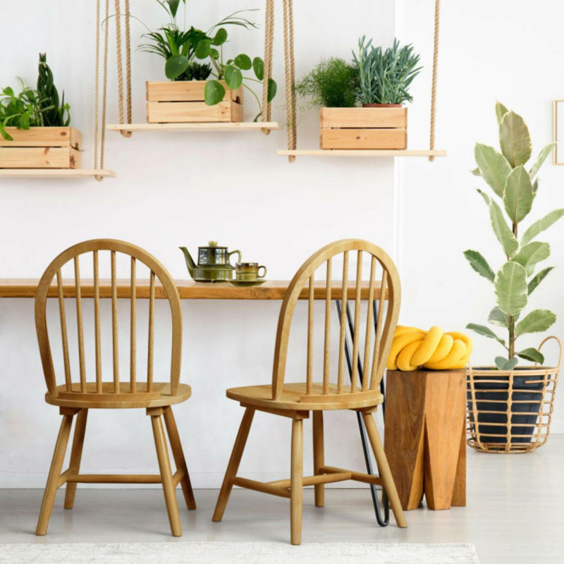 Natural Oak High Back Windsor Side Chair Set