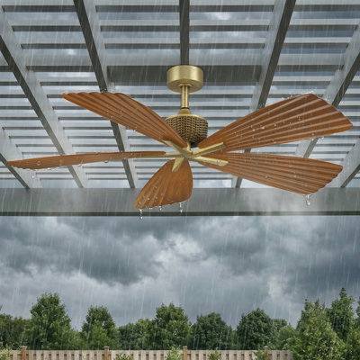 56" IP66 Waterproof Outdoor Ceiling Fan with Remote Control ABS Blades 6 Speeds Reversible DC Motor No Light