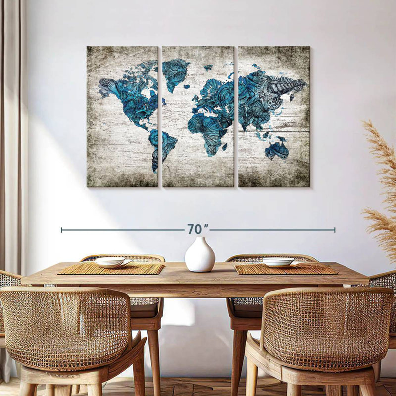 Aliaz Rustic Nautical World Map, 36" H x 57" W