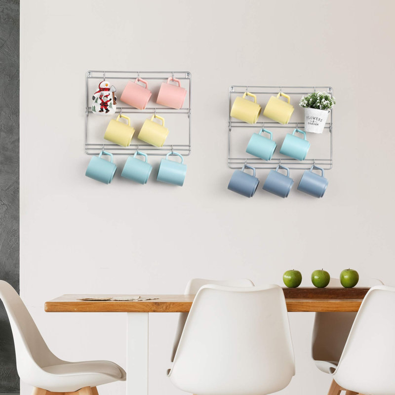 Double - Layer Wall - Mounted Coffee Mug Rack (2 - Pack) Silver