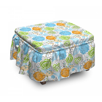 Housse pour repose-pieds feuilles et coeurs doodle