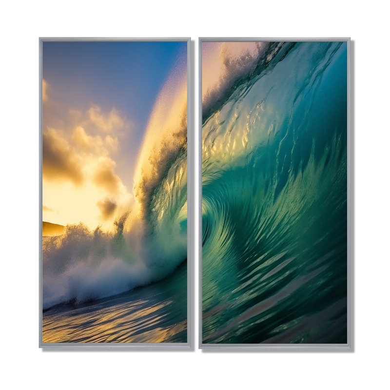 Hawaiian Waves Surf Dream II - Paysages Hawaii, art mural 2 panneaux, 40" H x 40" W, Impression encadrée flottante, Silver