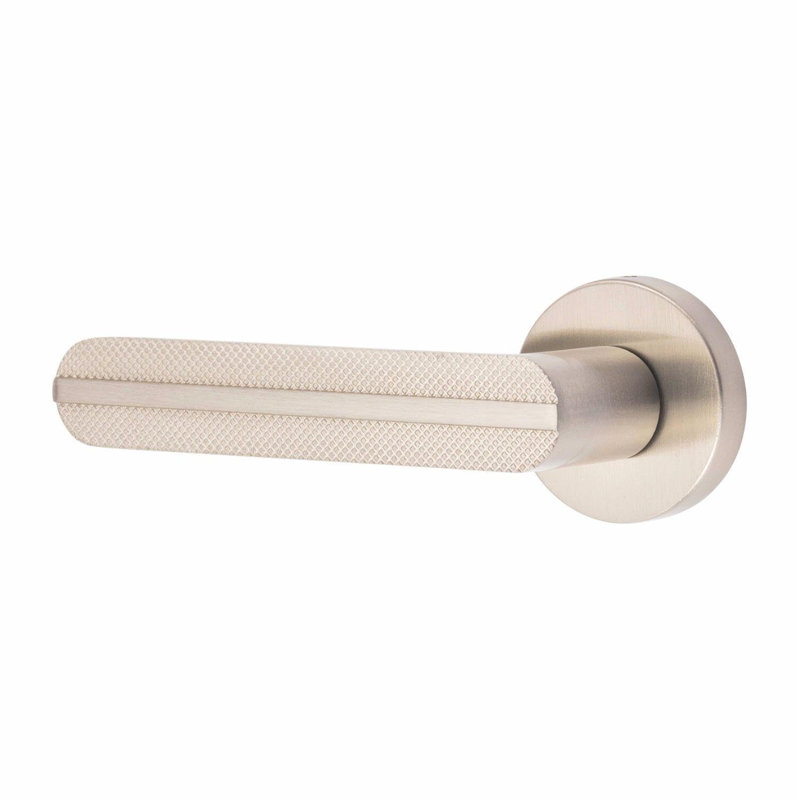 1 Set Modern Lima Knurled Design Premium Door Handles on Round Rose in Satin Nickel Finish with 2.5" Latch and 1 Pair of Ball Bearing Hinges