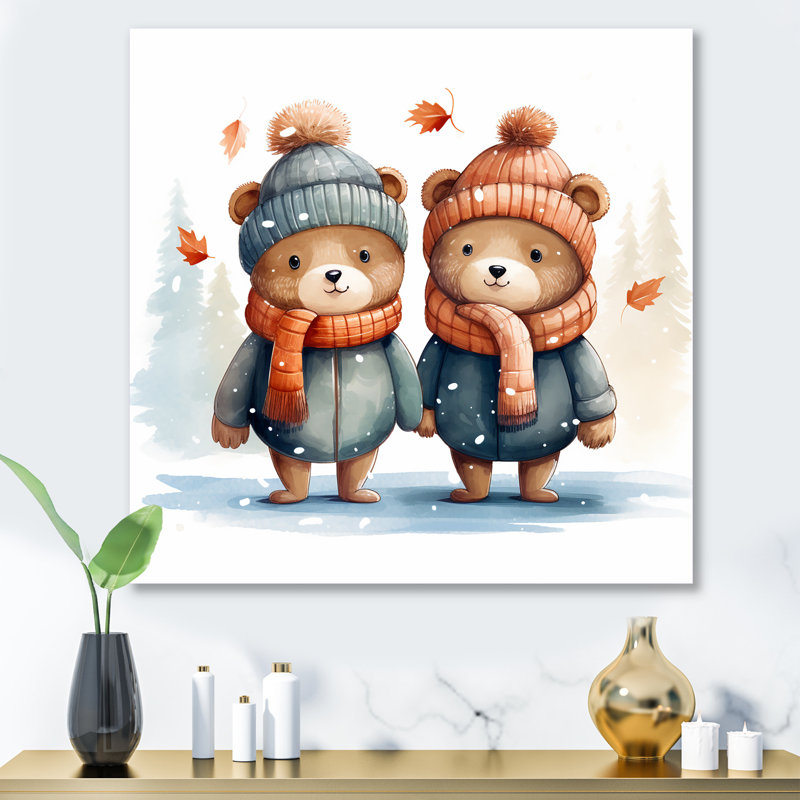 Charmant ours en peluche, ours d'hiver II, H 29 po x l 29 po x P 1,5 po