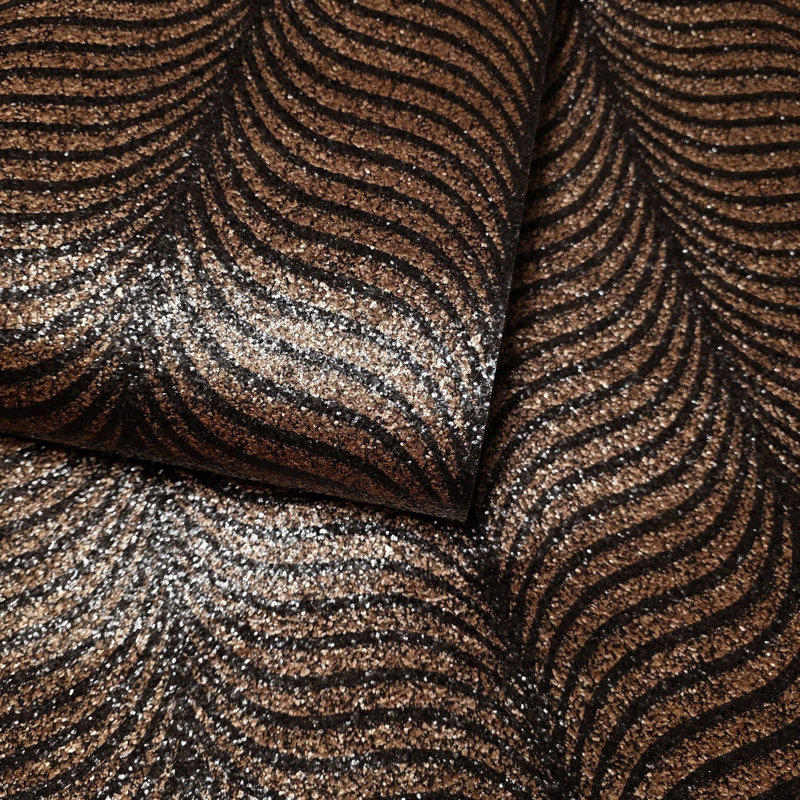 Papier peint à motif de plumes de pierre noire et de cuivre naturel Terra Mica