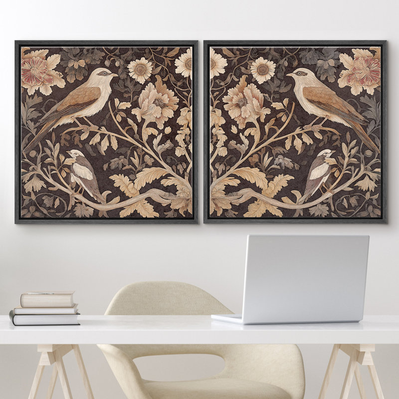 «Classic Classic Birds and Chrysanthemum Floral», reproduction d'art encadrée de la chambre principale, 2 pièces