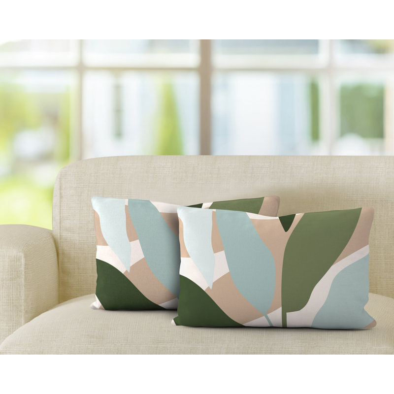 Polyester Lumbar Rectangular Indoor/Outdoor Pillow Cover & Insert, Gray/Beige