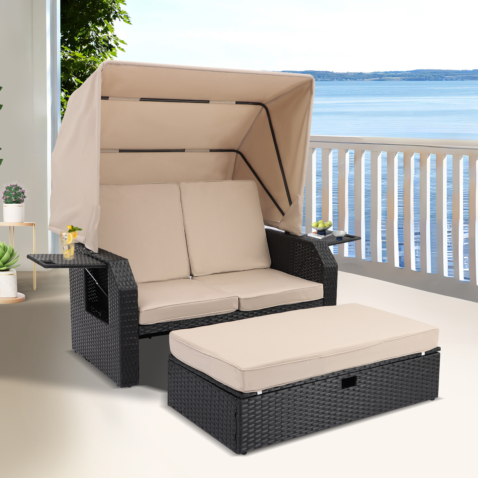 Wade Logan Morgandale Outdoor Wicker Patio Daybed With Canopy & Reviews ...