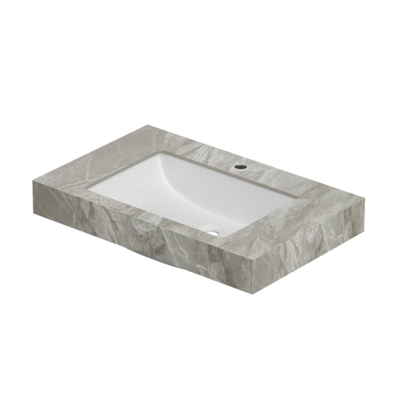 30" Muri Light Gray Sintered Stone Countertop And Undermount Ceramic Basin With One Standard Pre-drilled Faucet Hole, No Cabinet, No Faucet And Sink Cover