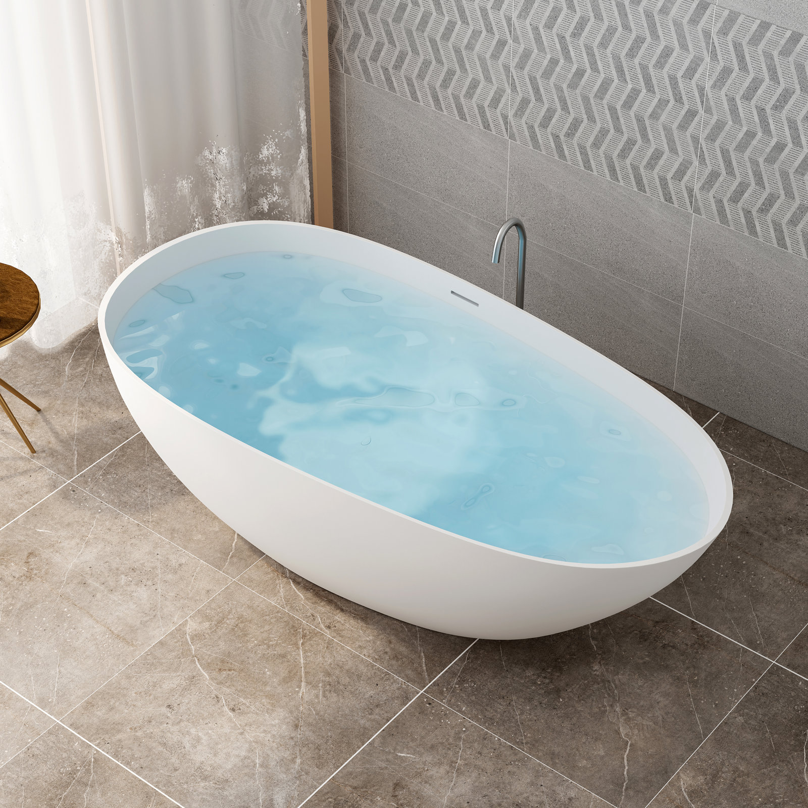 Forma 67" Solid Surface Soaking Bathtub, White
